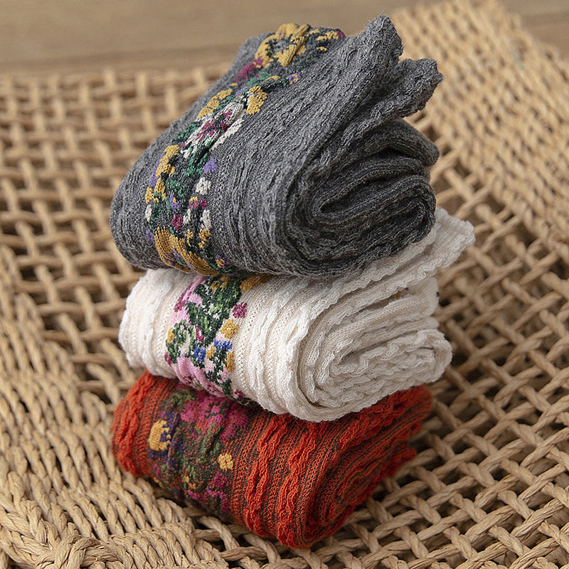 Norvo | Vintage Floral Style Cotton Crew Socks