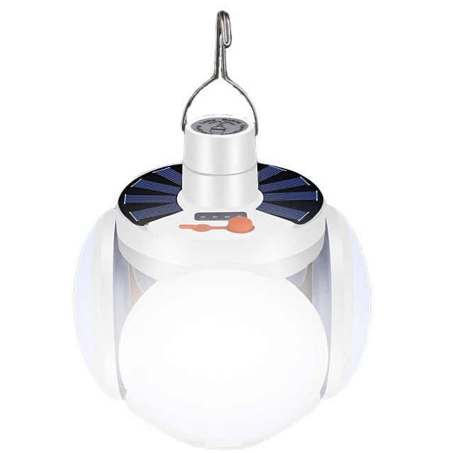 Norvo | Sammenleggbar Multifunksjonell Solenergi LED-pære, med 5 Lystilstander, 2400mAh Batteri & Bredt Lysområde, for Hage, Strømbrudd, Camping, Fisking & Mer (1stk)