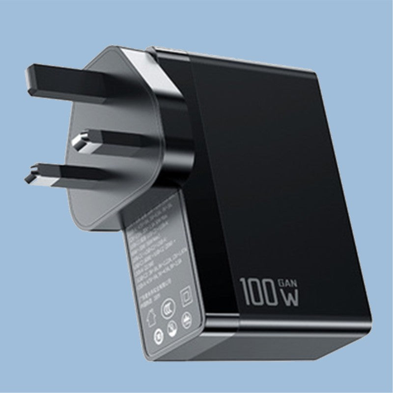 Norvo | 3-i-1 100W Veggadapter, med US/EU/UK-kontakter, 2 Type-C & 1 USB-port, for Laptop, Telefon, Nettbrett
