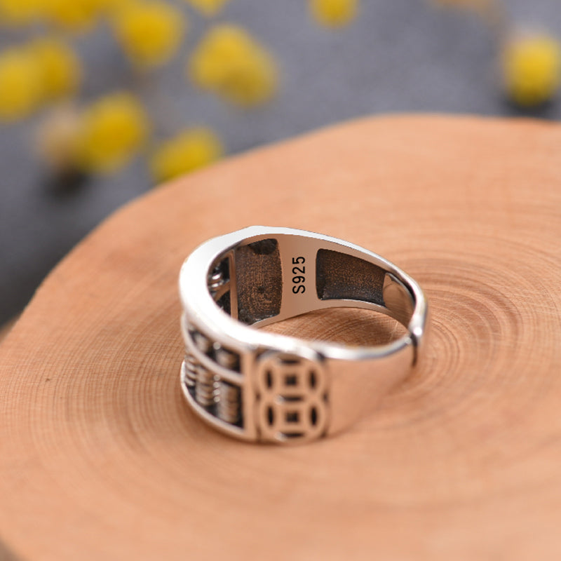 Norvo | Vintage Sølv Abacus Justerbar Ring, for Lykke & Rikdom