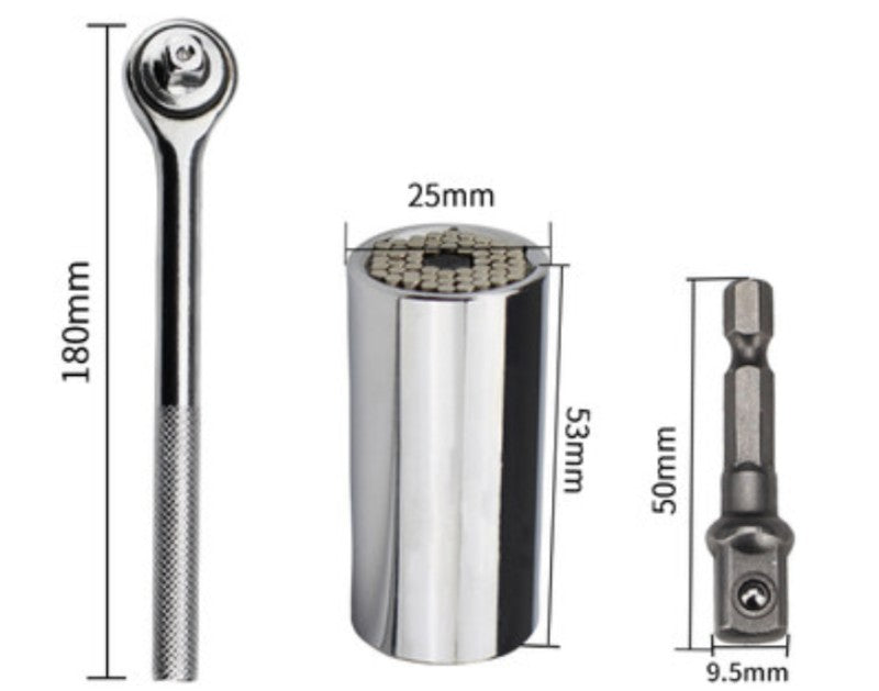 Norvo | Universal Socket Wrench, med Justeringsadapter, Grep 7mm-19mm, for Skruer, Muttere, Bolter & Mer
