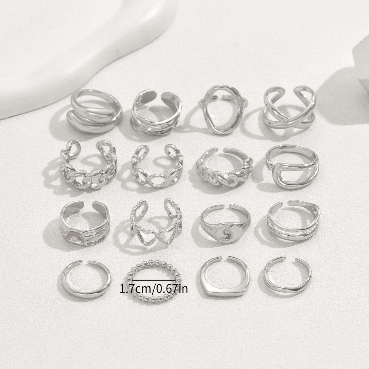 Norvo | 16pcs Justerbar Geometrisk Ring Sett