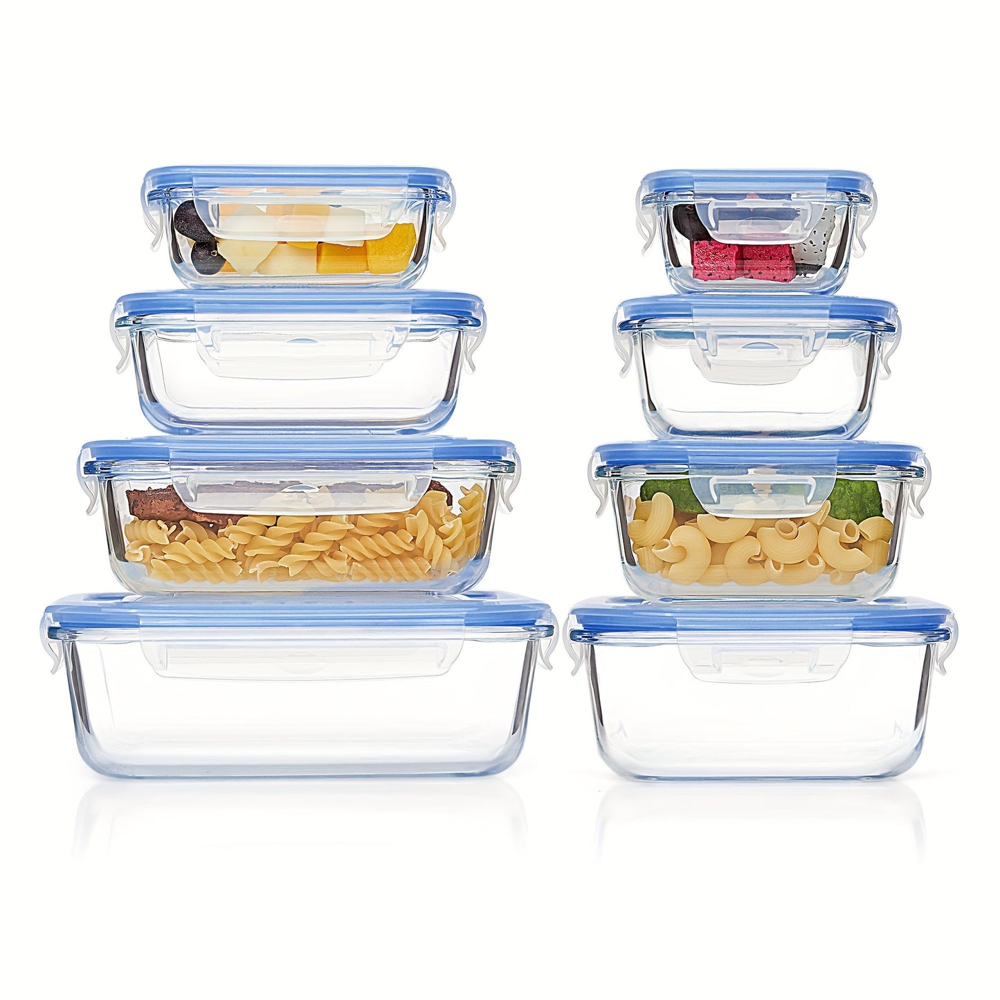 Norvo | 8-Pack Glass Matboksbeholdere – Lufttette Måltid Forberedelse Bento-bokser med lekkasjesikre, låsbare lokk, mikrobølgeovn-, ovn-, fryse- og oppvaskmaskinsikre, BPA-frie