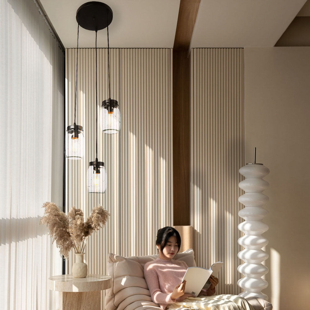 Norvo | Modern Enkelhet Jern Glass Flaske 3-Lys Chandeliers For Stue