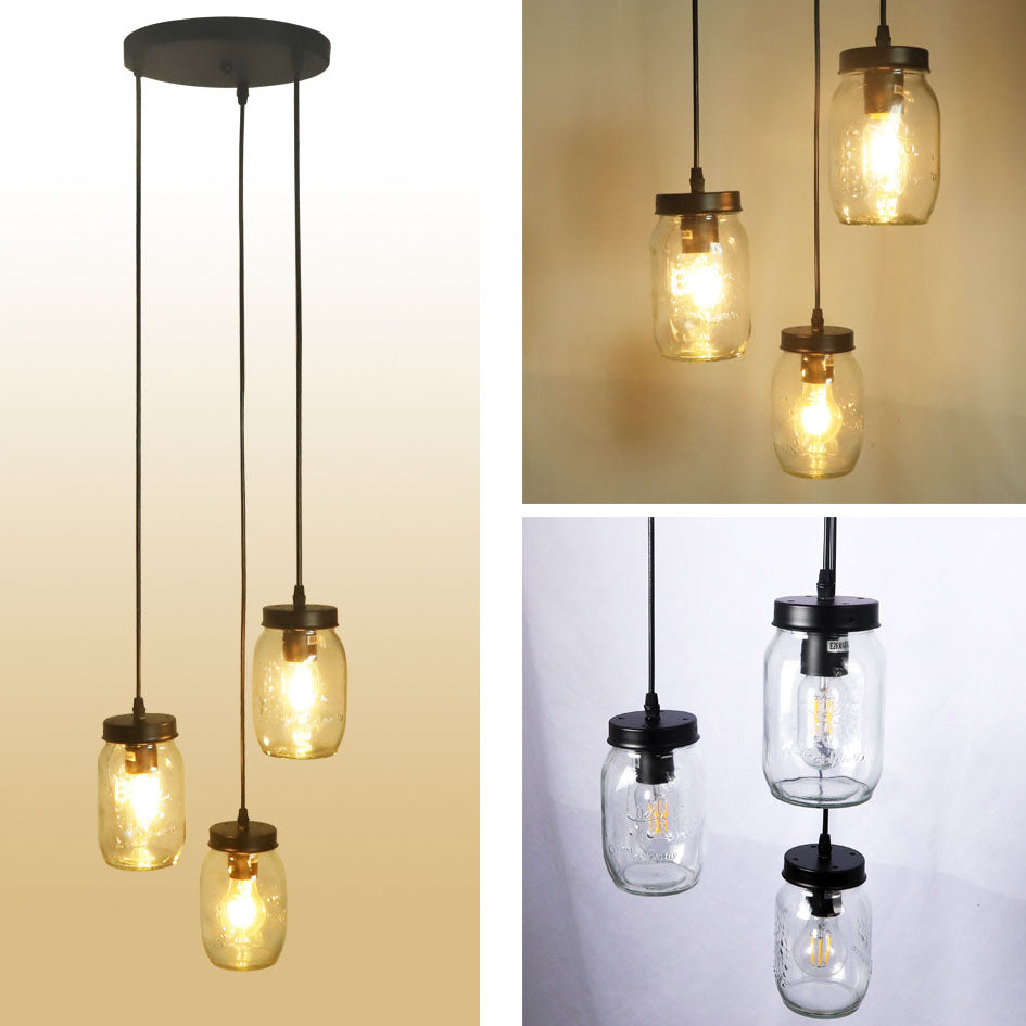 Norvo | Modern Enkelhet Jern Glass Flaske 3-Lys Chandeliers For Stue