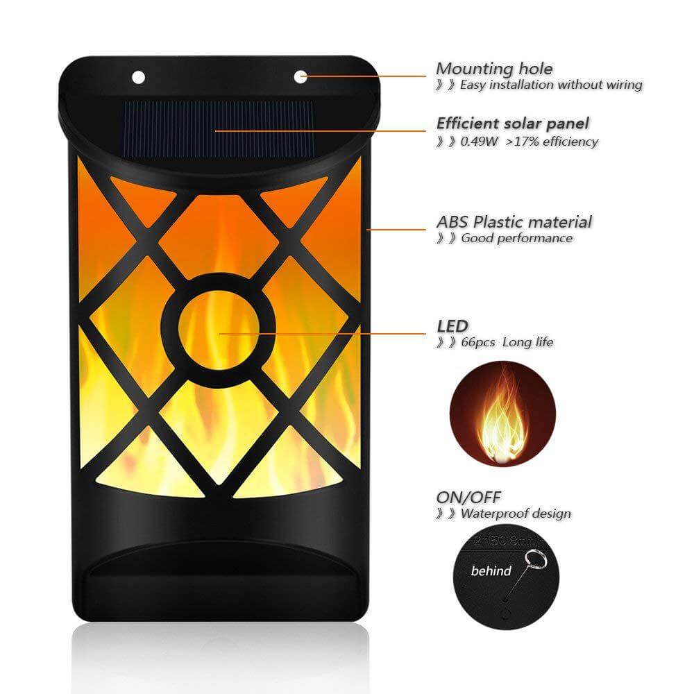 Norvo | Solar Flame Halv Søyle LED Utendørs Sensor Vegglampe