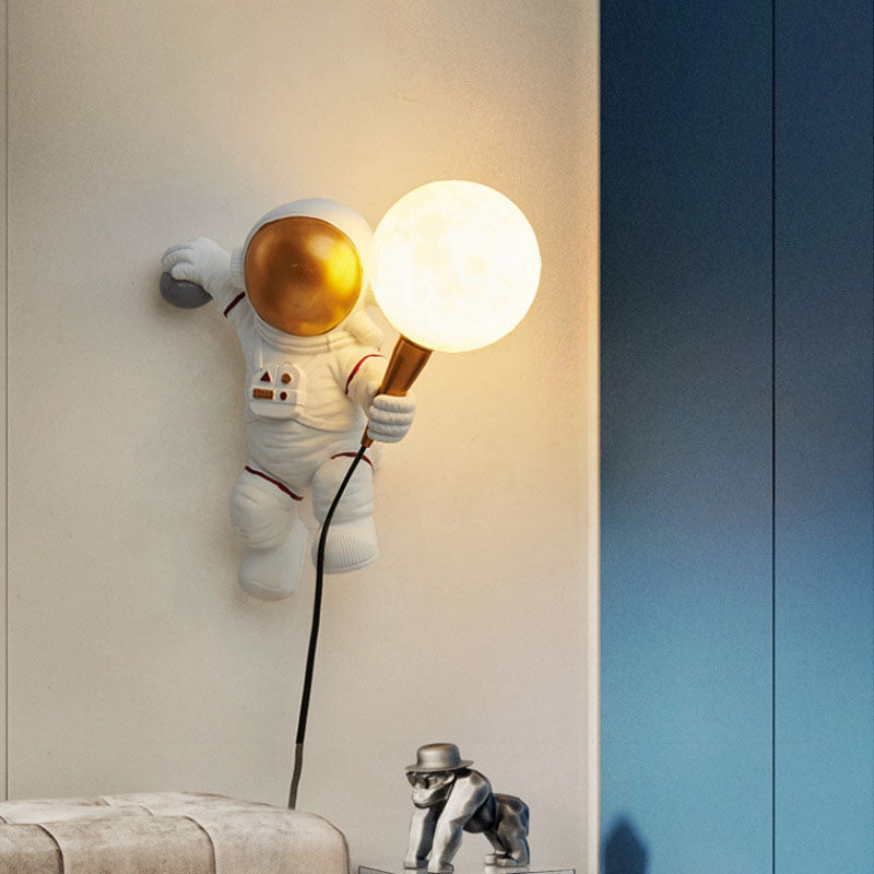 Norvo | Moderne Kreativ Tegneserie Astronaut Harpiks ABS 1-Lyskilde Vegglampe for Soverom