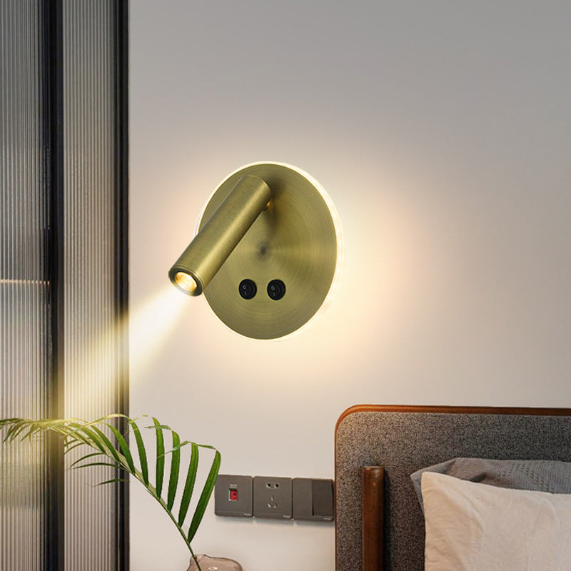 Norvo | Moderne Minimalistisk Rektangulær Rund Jern Aluminium LED Vegglampe For Soverom