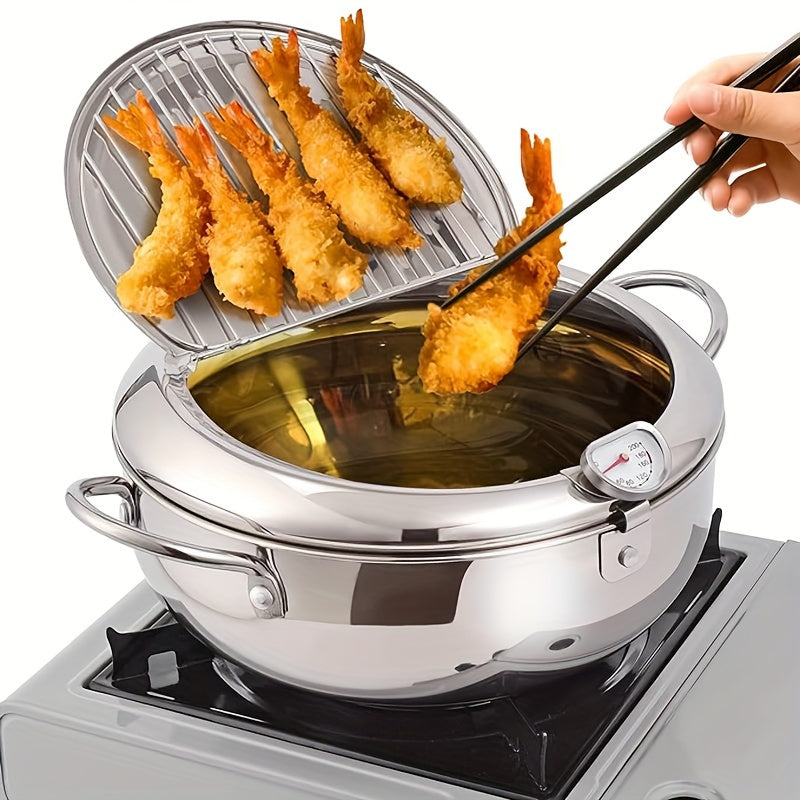 Norvo | Jumi Japansk Tempura-Fritøser – Rustfritt Stål-Panne med presis Termometerkontroll – Ideell for Biff-Patties, Sesam-Frit-Biter, Sprø Friterte Kyllingvinger og Mer