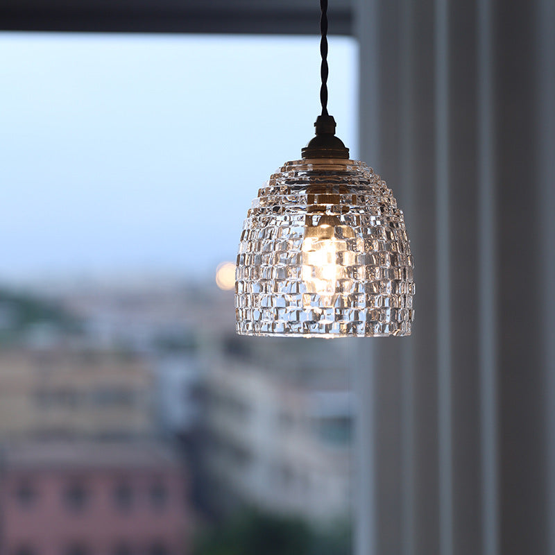 Norvo | Tradisjonell Fransk Messing Ruter Glass Blomst Form 1-Lys Pendellampe For Stue