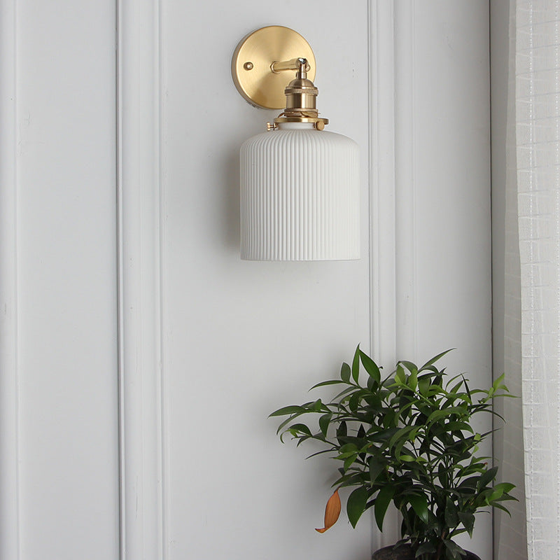 Norvo | Japansk Retro Minimalistisk Sylinder Oval Messing Lucite 1-Lys Vegglampe