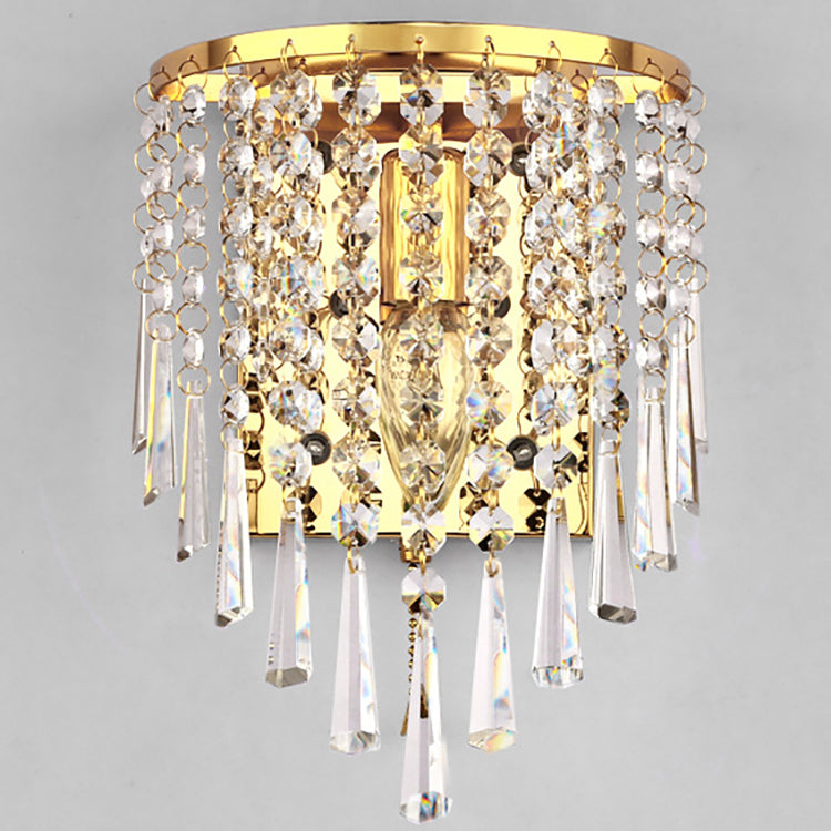 Norvo | Moderne Luksus Semi-Rund Octagonal Perle Rustfritt Stål Krystall 1-lys Vegglampe for Stue