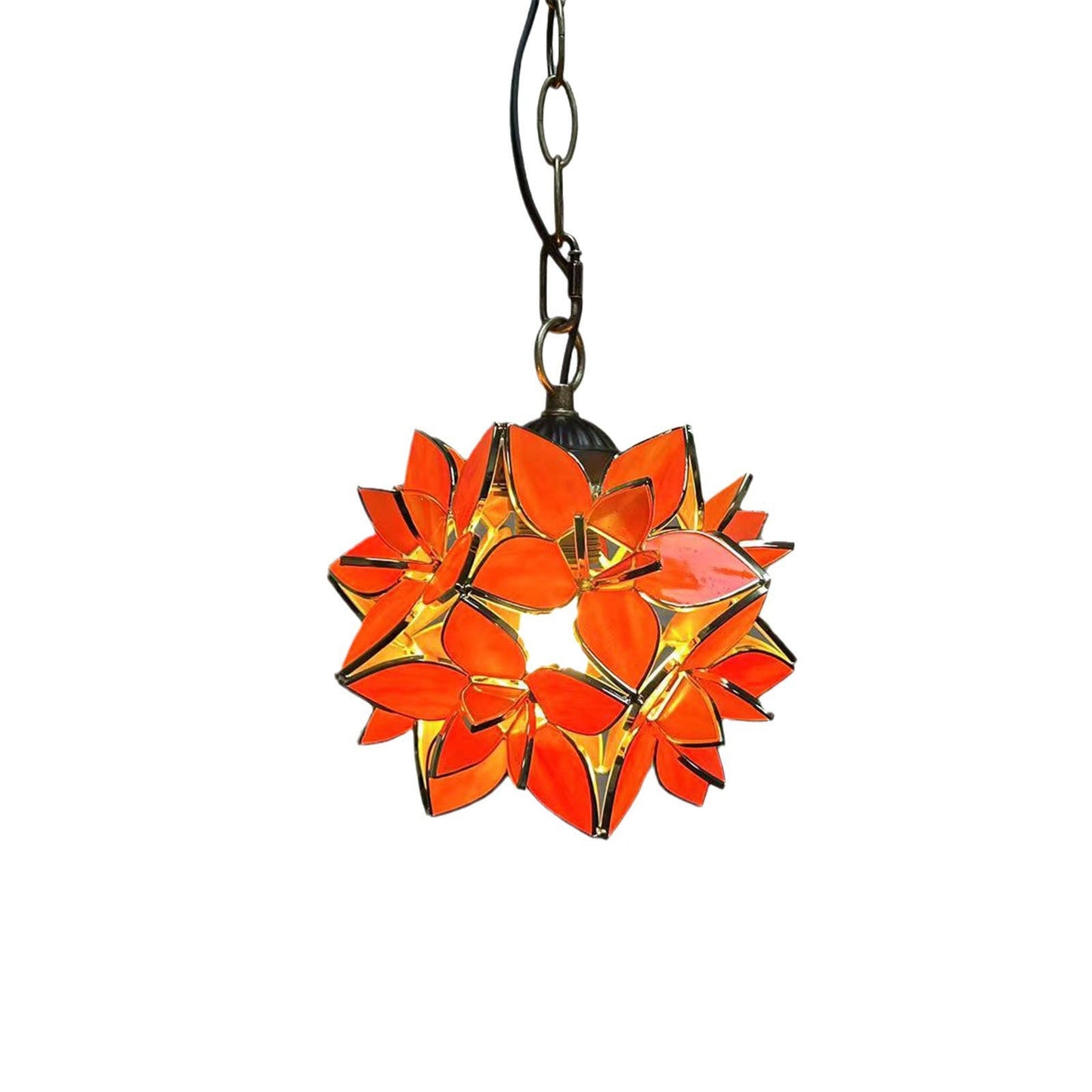 Norvo | Tradisjonell Tiffany Rund Blomsterball Sink Farget Glass 1-Lys Pendellampe for Stuen