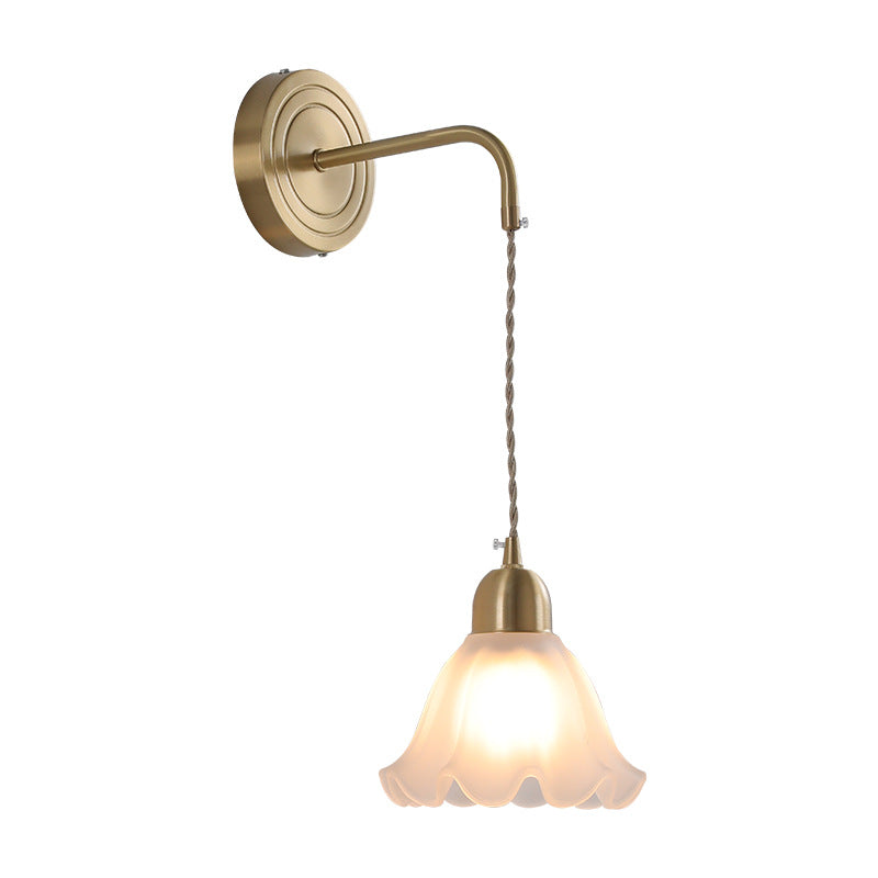 Norvo | Nordisk Vintage Glass Blomst Blad Messing 1-Lykt Vegglampe