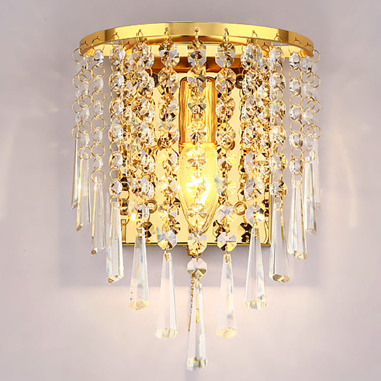 Norvo | Moderne Luksus Semi-Rund Octagonal Perle Rustfritt Stål Krystall 1-lys Vegglampe for Stue