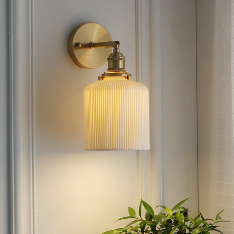 Norvo | Japansk Retro Minimalistisk Sylinder Oval Messing Lucite 1-Lys Vegglampe