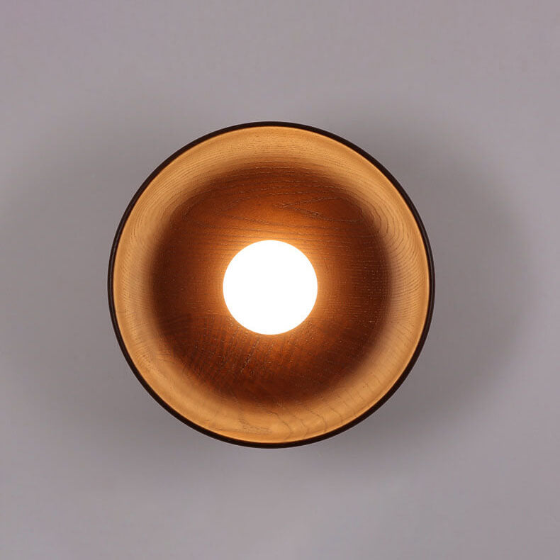 Norvo | Modern Minimalist Rund Skive Solid Tre 1-Lykt Vegglampe