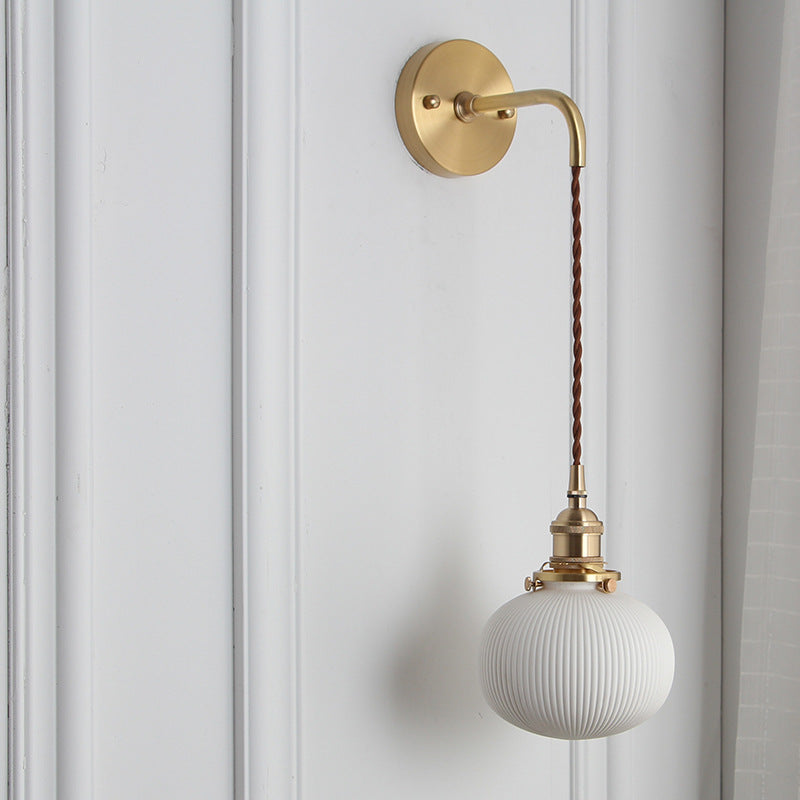 Norvo | Japansk Retro Minimalistisk Sylinder Oval Messing Lucite 1-Lys Vegglampe