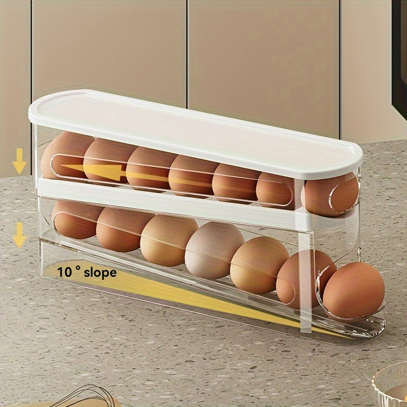 Norvo | Plassbesparende rullbar eggoppbevaringsboks - Robust plast-eggorganisator for kjøleskapsdør, batterifritt kjøkkenutstyr