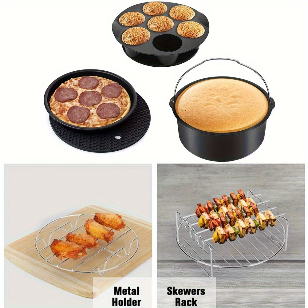 Norvo | 11-delt 8-tommers Air Fryer tilbehørsett - Kompatibel med 3,7QT - 6,8QT Air Fryer, BPA-fri, oppvaskmaskin sikker, non-stick med kokebok