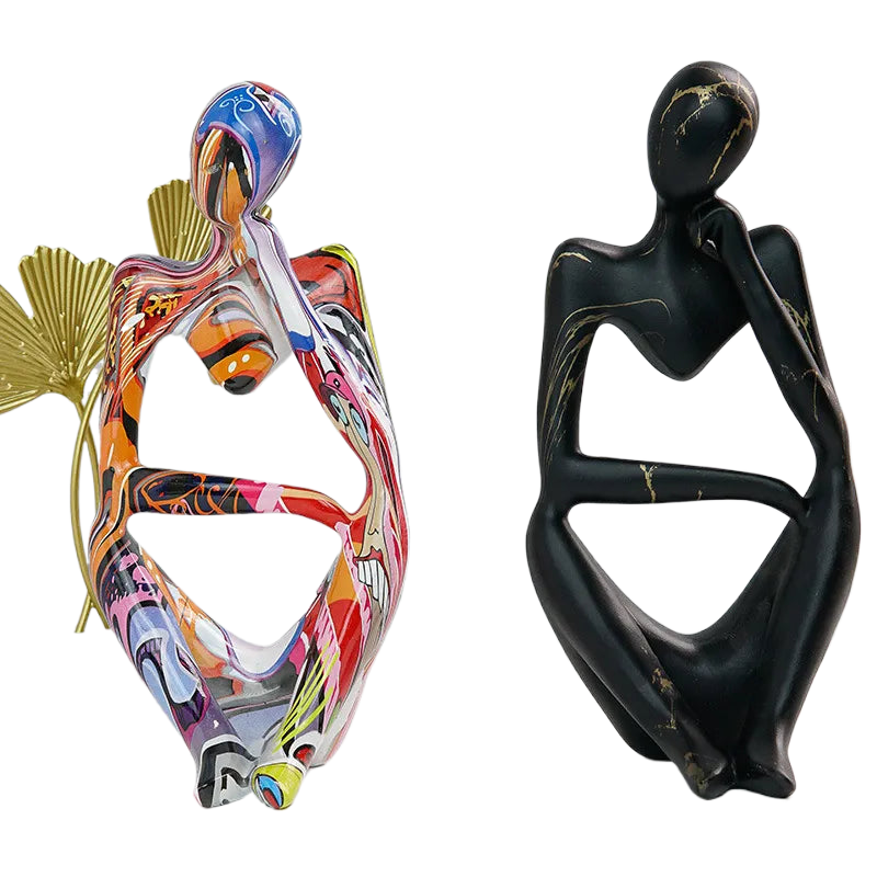 Norvo | Fargerik Graffiti Abstrakt Harpiks Håndlagde Kunstverk Skulptur Tenkeren Figur Statue Hjemmedekorasjon Innendørs Kontor Skrivebord Smykker