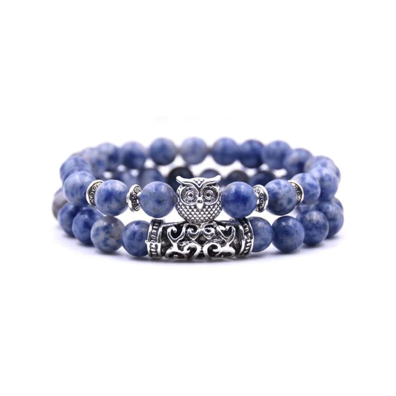 Norvo | Ugle Charm Naturlig Stein Armbånd