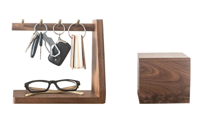 Norvo | Solid Wood Key Organizer with 6 Key Hooks and Storage Platform, No Installation Required, Suitable for Storing Keys, Glasses, Wallets and More