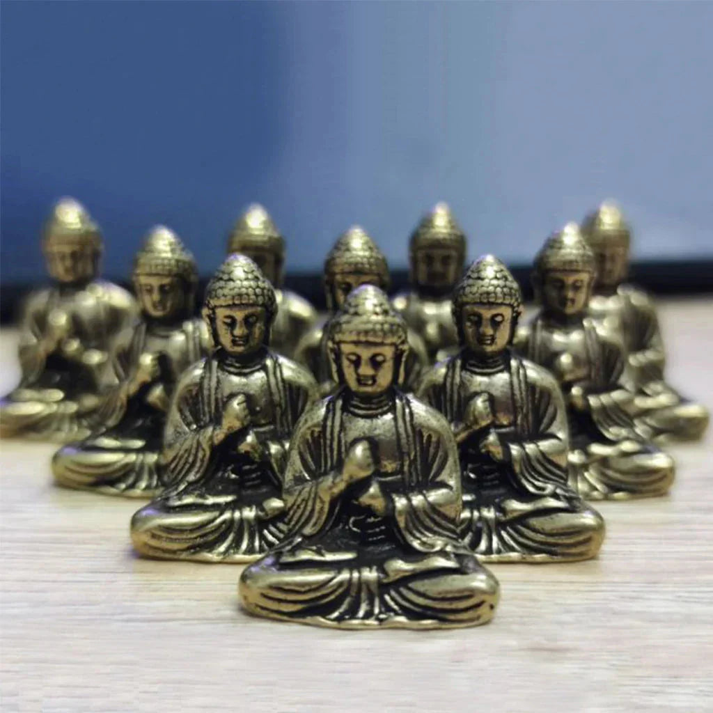 Norvo | 10 stk Miniatyr Messing Sittende Buddha Statue Figur for Reise Buddhism Tilbedelse Hjemmekontor Skrivebords Dekorasjon