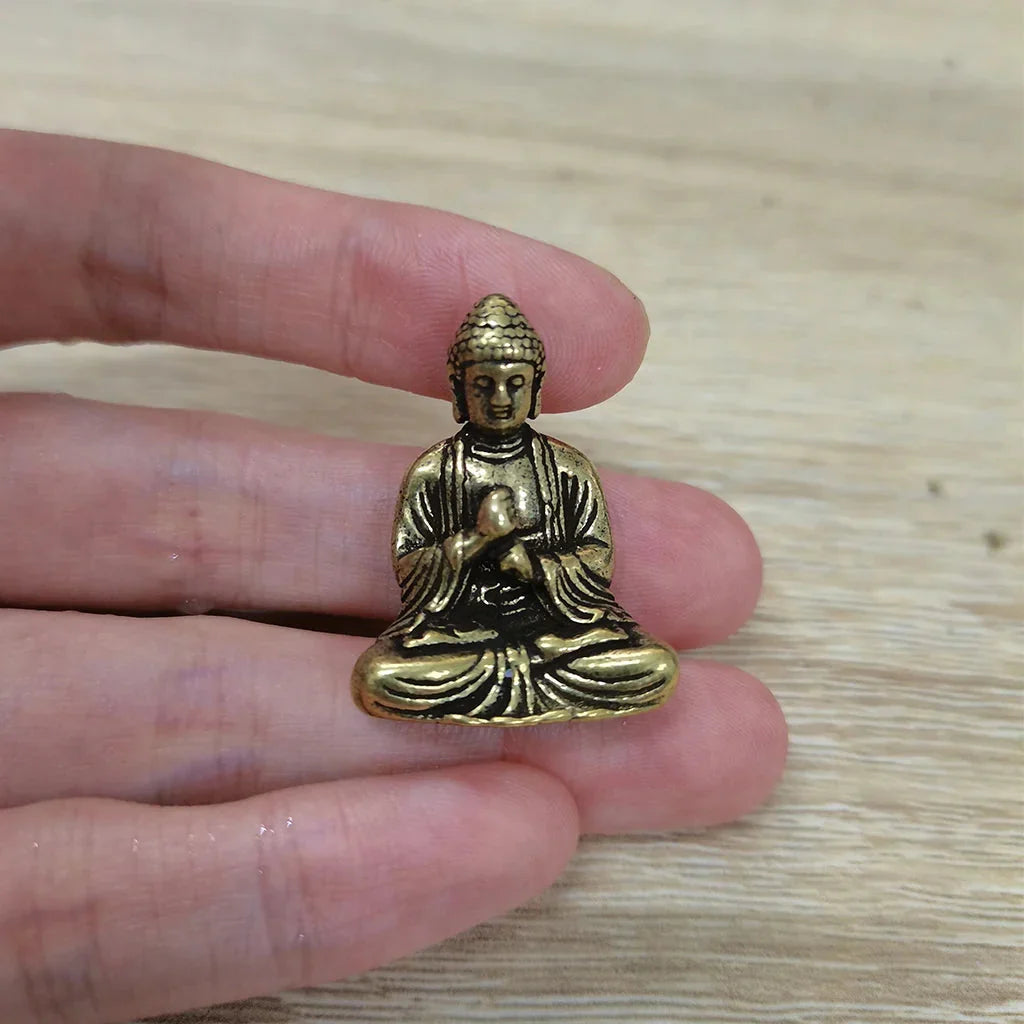 Norvo | 10 deler mini messing sittende Buddha statue figur for reise buddhisme tilbedelse hjem kontor skrivebord dekorasjon