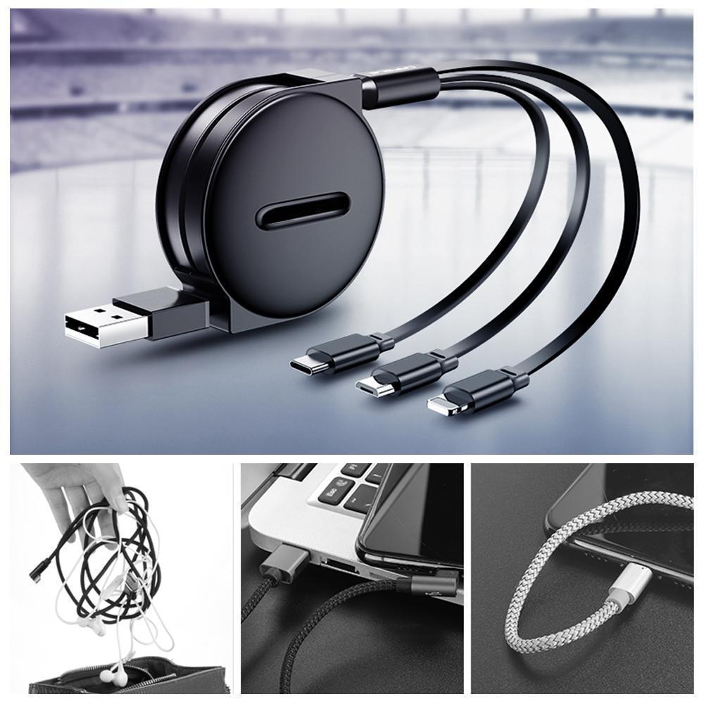 Norvo | 3-1 Uttrekkbar ladekabel for IOS, Micro og Type-c