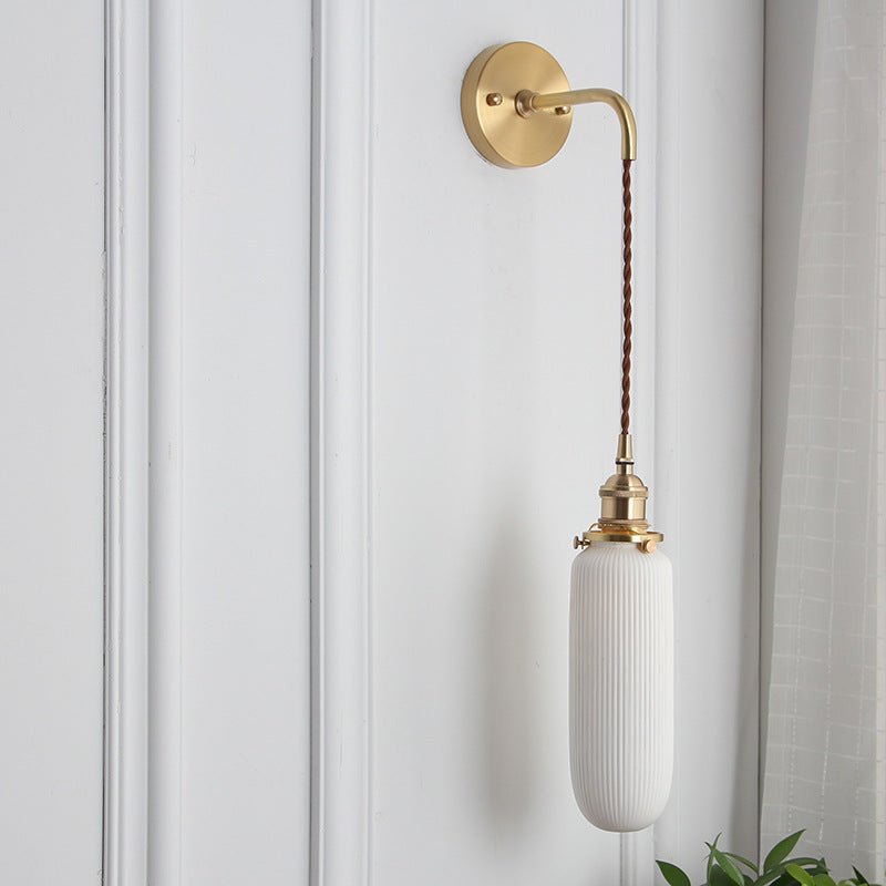 Norvo | Japansk Retro Minimalistisk Sylinder Oval Messing Lucite 1-Lys Vegglampe