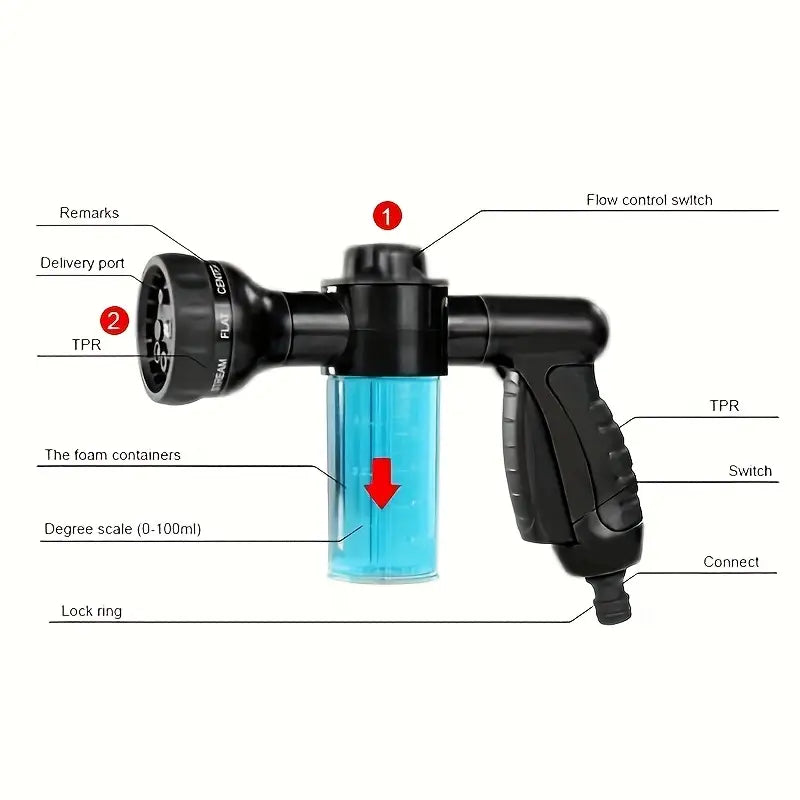 Norvo | Multifunksjonell Bilvaskepistol – Sprøytepistol med Mikrofiberfeste for Grundig Rengjøring