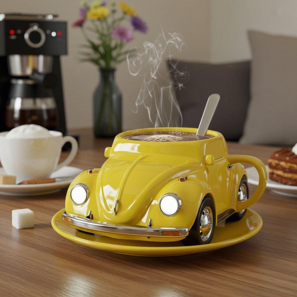 Norvo | RetroCar Keramisk Kaffe-Kopp – Unik 3D Design for Kaffe & Te