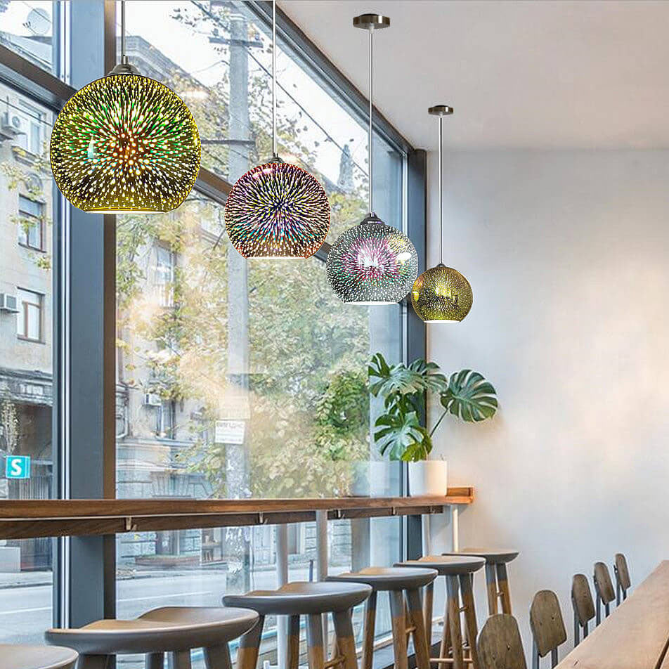 Norvo | Moderne kreativ 3D fargerik fyrverkeriglass 1-lampe kuppelpendellampe
