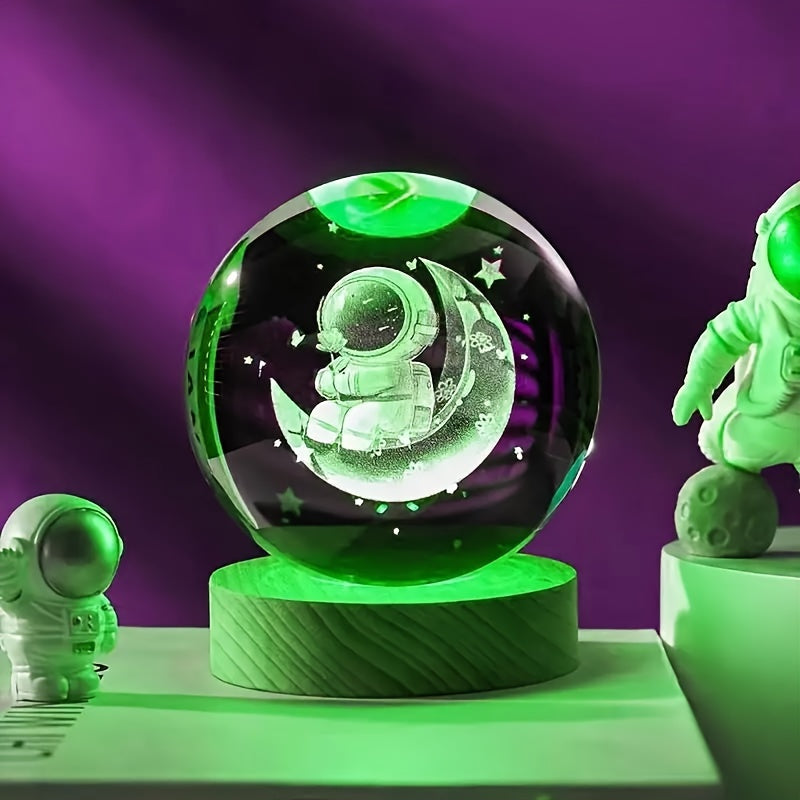 LumiSphere - Luksus 3D Krystall Bordlampe med Trebase Norvo