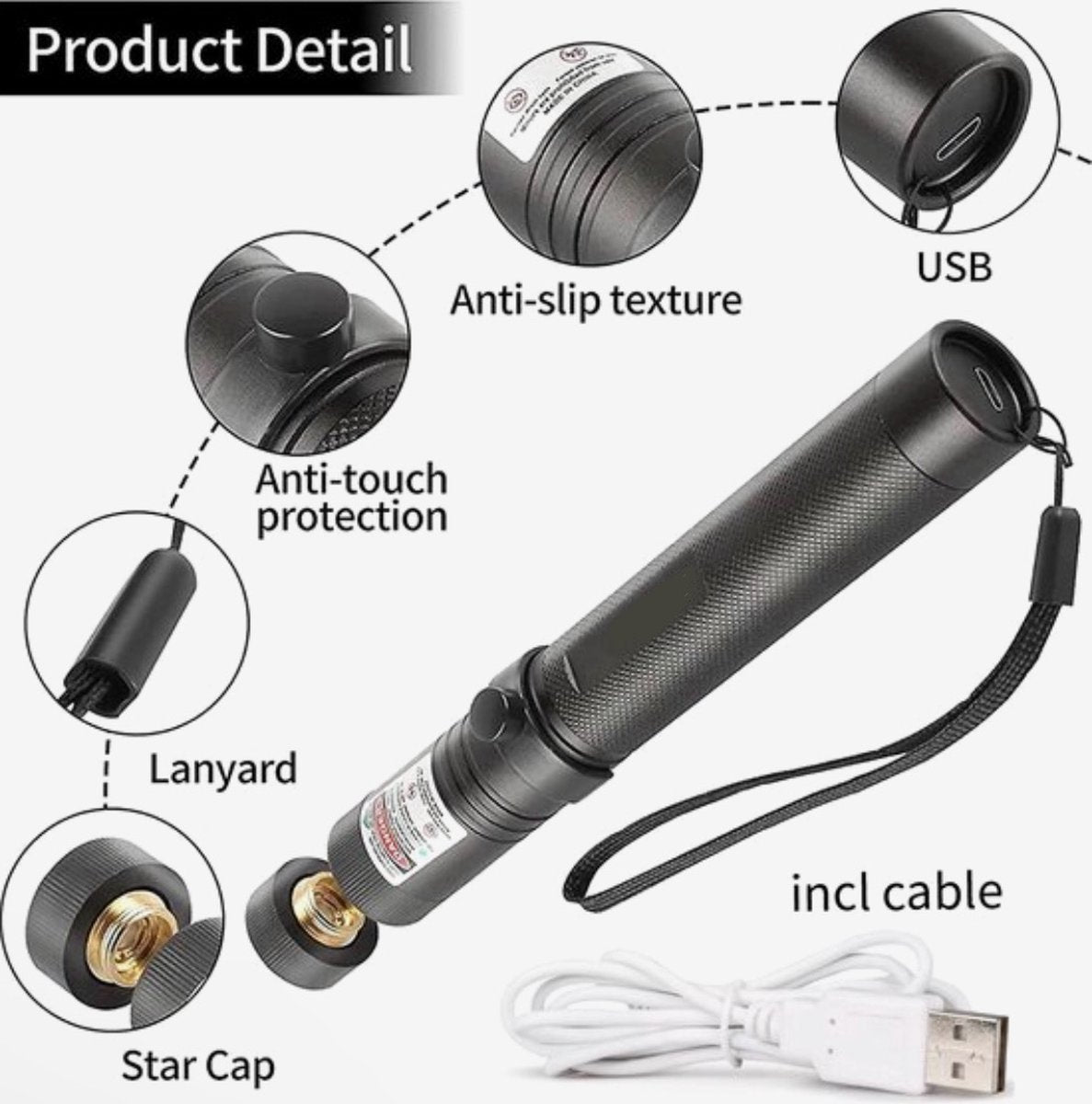 Norvo | Laser Pointer Oppladbar Grønn USB Metall Penn