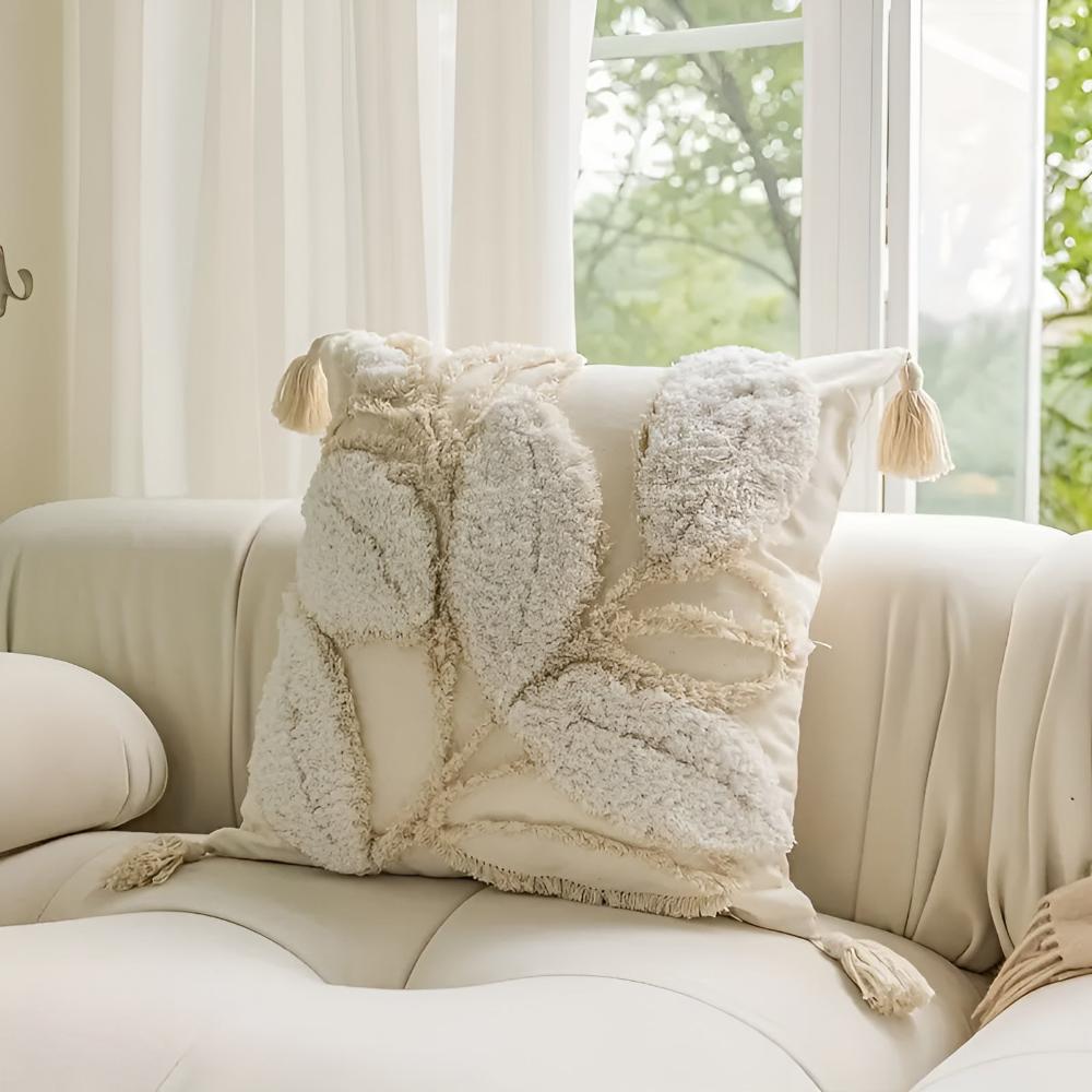 Norvo | Plush Leaf With Tassel Cushion Cover