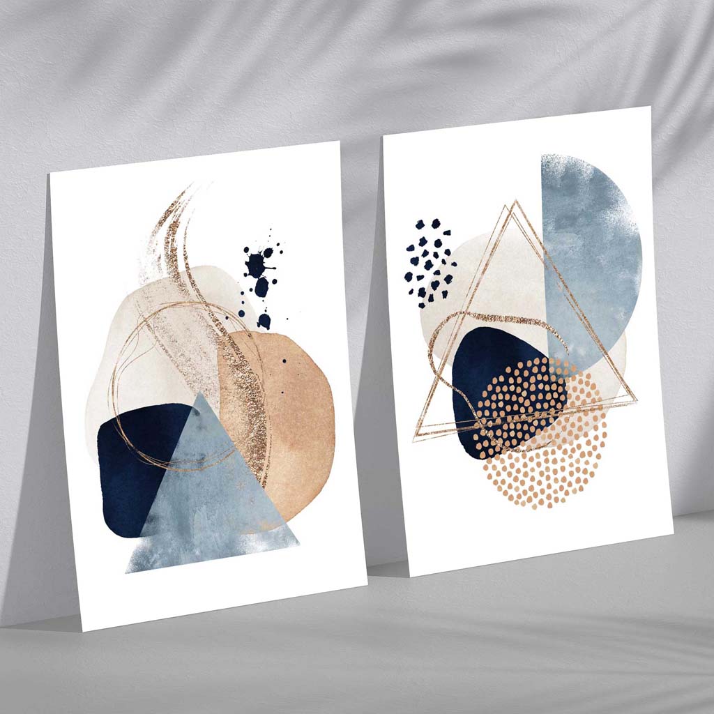 Norvo | Blå og beige akvarellformer rammesett med 2 kunsttrykk