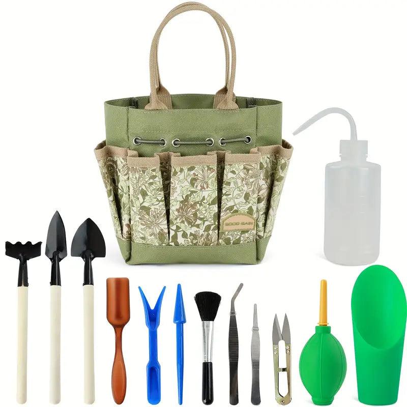 Norvo | Planturo Mini Hageverktøy Sett | 13-delt | For bonsai, sukkulenter & stueplanter | Med organisert bag