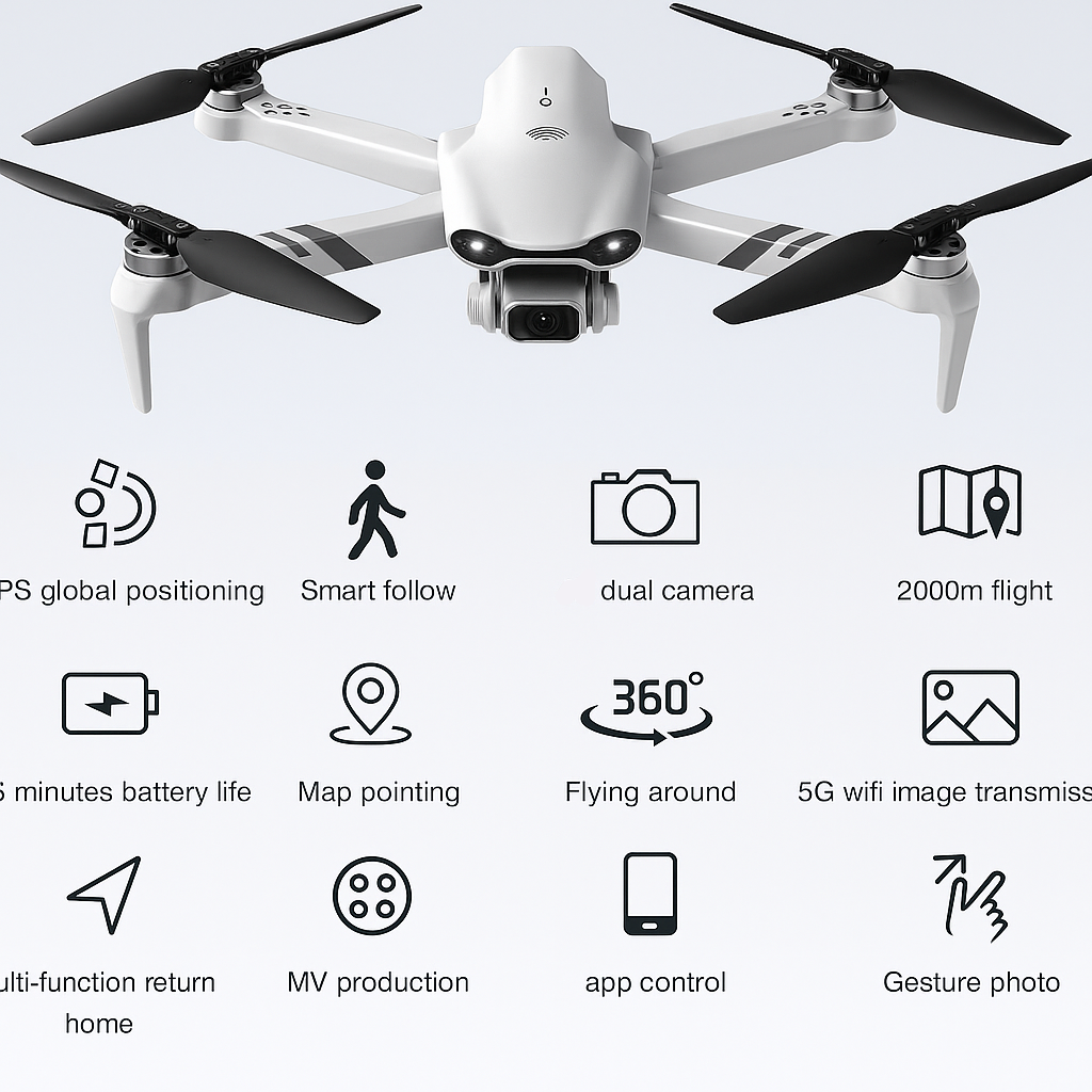 Norvo | 8K Ultra HD Drone med GPS | Avansert stabilisering & 1,5 km kontrollrekkevidde for luftfotografi og eventyrfilming