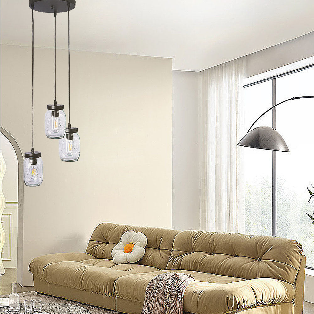 Norvo | Modern Enkelhet Jern Glass Flaske 3-Lys Chandeliers For Stue