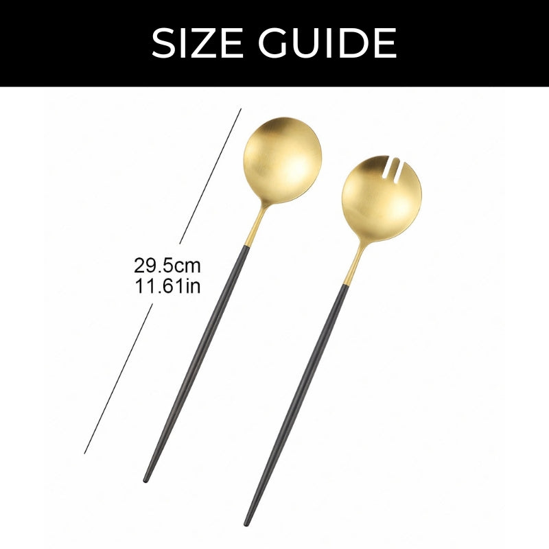 Norvo | Svart og gull salatbestikk og serveringsredskapssett