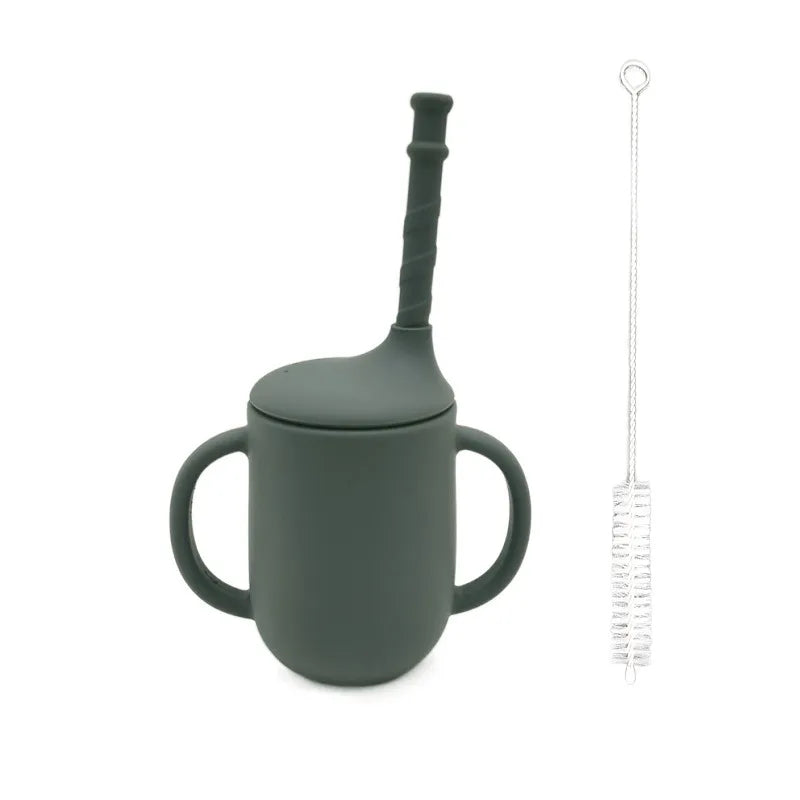 Norvo | Silikon Drikke Læring Kopp for Babyer – Lekkasjesikker Kopp med Håndtak og Sugrør