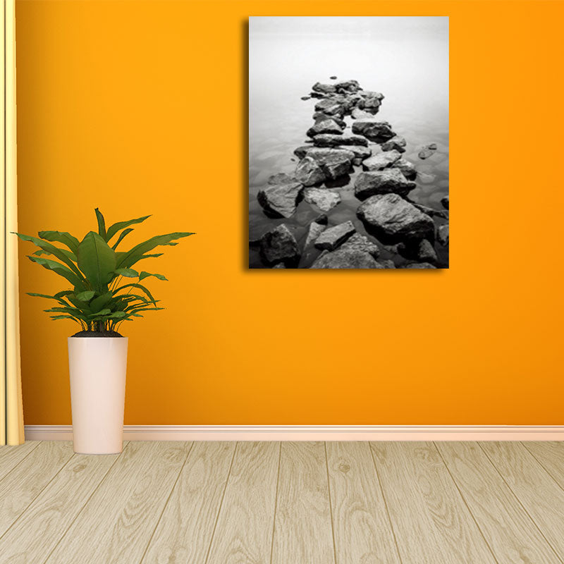 Norvo | Foto Trykk Elvestener Lerret Vegkunst for Stue, Grå og Gul, Teksturert