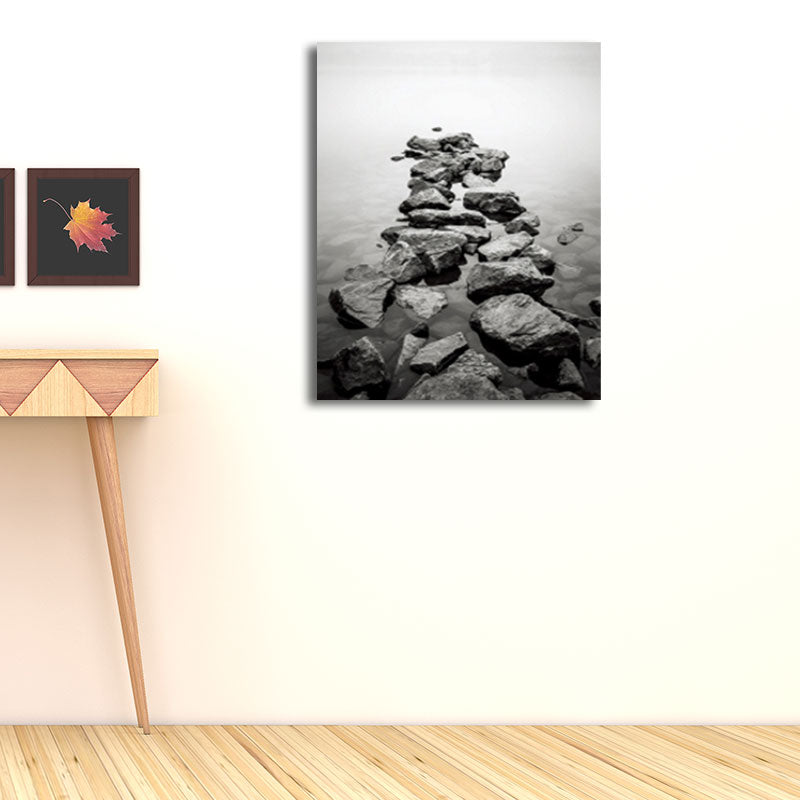 Norvo | Foto Trykk Elvestener Lerret Vegkunst for Stue, Grå og Gul, Teksturert