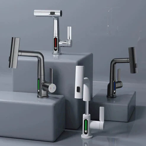 Norvo | WaterMaster Fleksibel LED Kjøkken- og Badevannkran – 360° Sving, Utrekkbar Slange & 5 Spraymodi