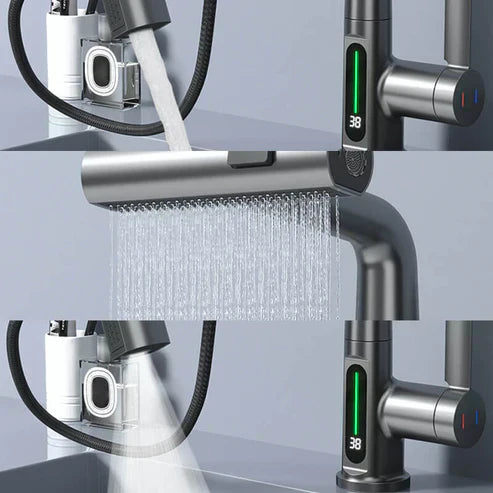 Norvo | WaterMaster Fleksibel LED Kjøkken- og Badevannkran – 360° Sving, Utrekkbar Slange & 5 Spraymodi