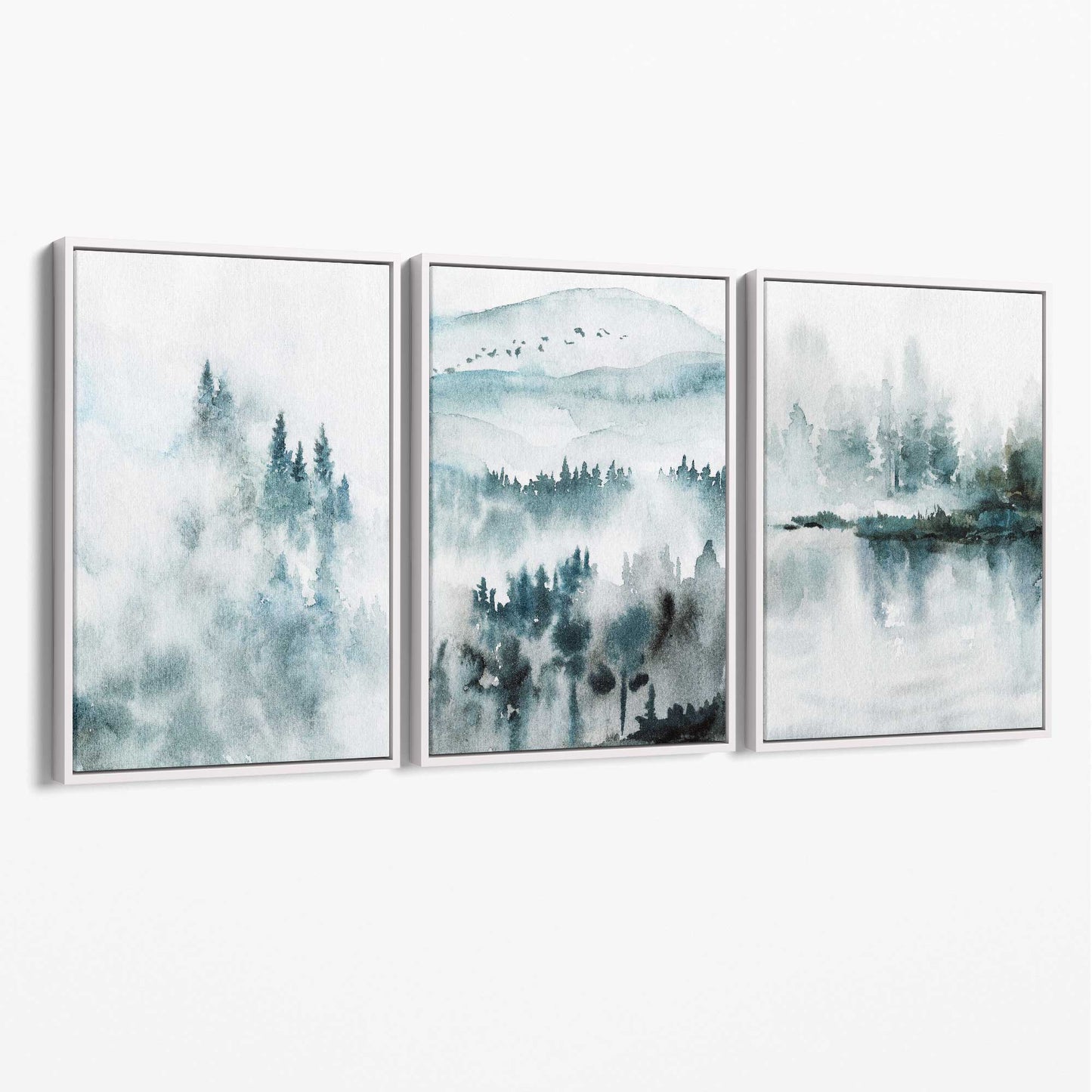 Norvo | Teal Blue Abstrakt Skog Innsjø Sett med 3 Lerret