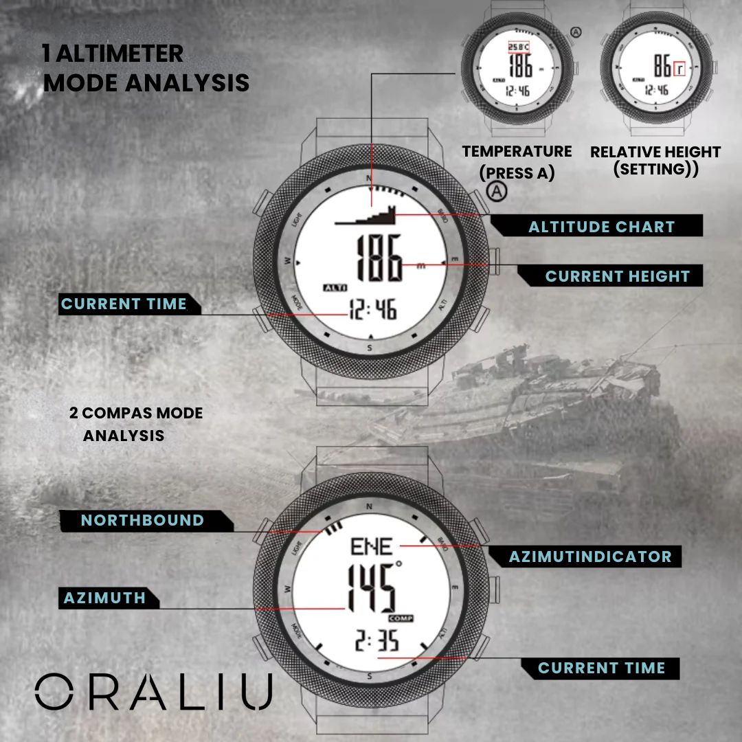 Norvo | Utendørs sportsklokke – Vanntett 50M, Barometer, Høydemåler & Kompass