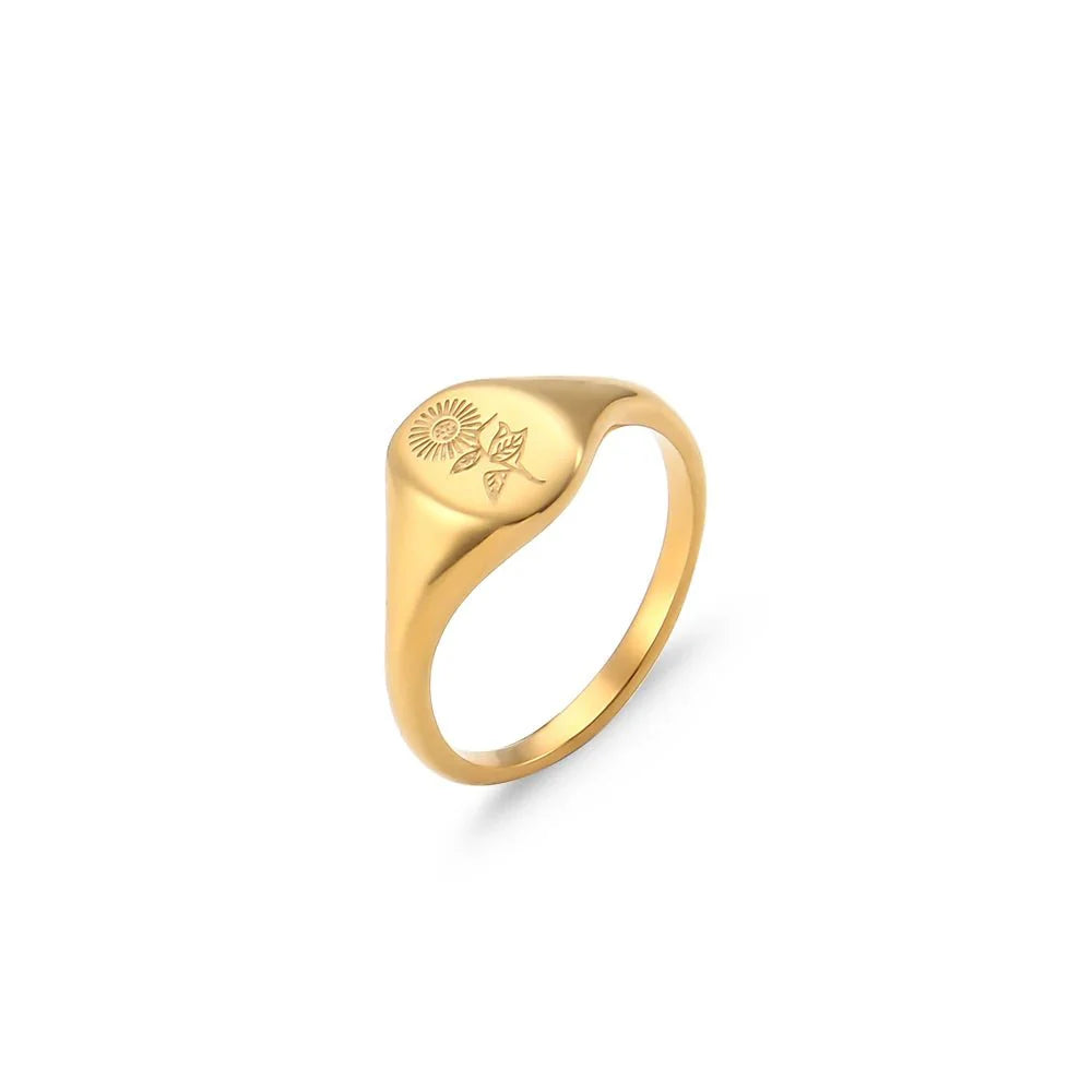 Norvo | 18k Dainty Floral Signetringer